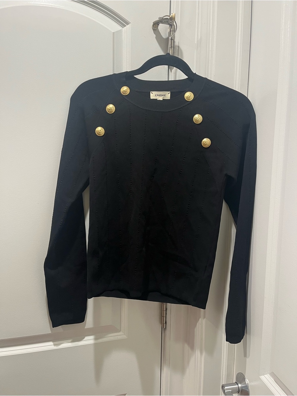 L'AGENCE Black Knit Sweater with Gold Buttons